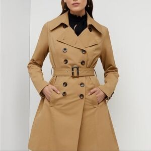 New York & Company Camel Double-Breasted Trench Coat